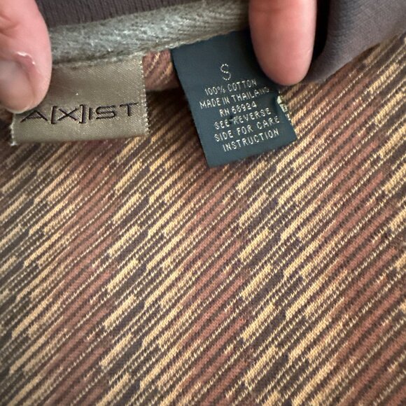 A(X)Ist Mens Small Long-Sleeve Striped Polo Shirt Brown & Beige 100% Cotton - Picture 2 of 3